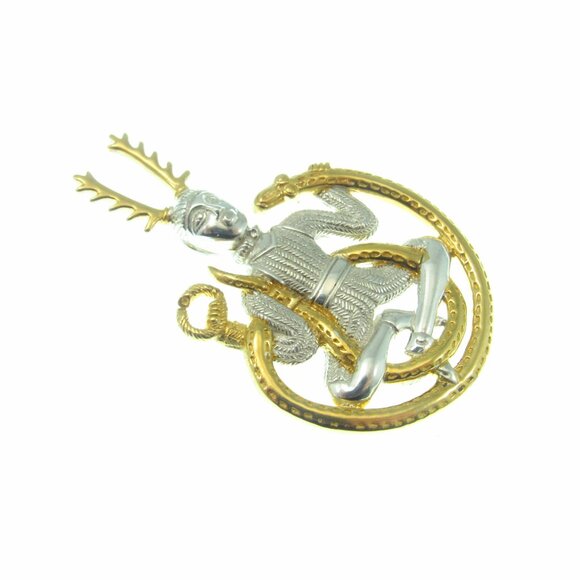 Solid 925 Sterling Silver & 18k Gold Vermeil Celtic God Cernunnos Slide Pendant - Picture 5 of 8